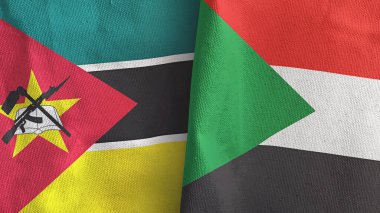 Sudan ve Mozambik iki bayraklı tekstil kumaşı 3D.