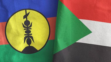 Sudan ve Yeni Kaledonya iki bayraklı tekstil kumaşı.