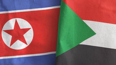 Sudan ve Kuzey Kore 'de iki bayraklı kumaş 3D.