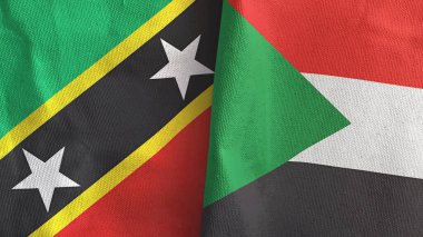 Sudan ve Saint Kitts ve Nevis iki bayraklı tekstil kumaşı.