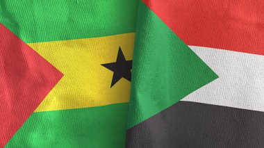 Sudan ve Sao Tome ve Principe iki bayraklı tekstil kumaşı 3D