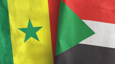 Sudan ve Senegal iki bayrak tekstil kumaşı 3D.