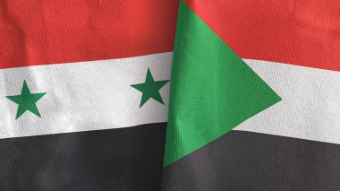 Sudan ve Suriye iki bayraklı tekstil kumaşı 3D.