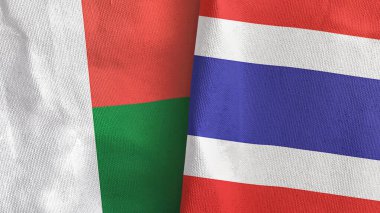 Tayland ve Madagaskar. İki bayrak, tekstil kumaşı, üç boyutlu.