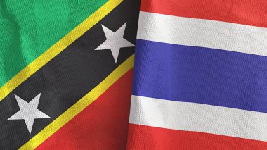 Tayland ve Saint Kitts ve Nevis iki bayraklı tekstil kumaşı 3D