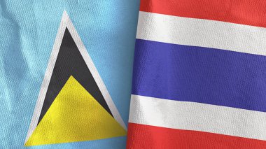 Tayland ve Saint Lucia. İki bayraklı kumaş. Üç boyutlu.