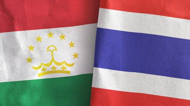 Tayland ve Tacikistan iki bayrak tekstil kumaşı 3D