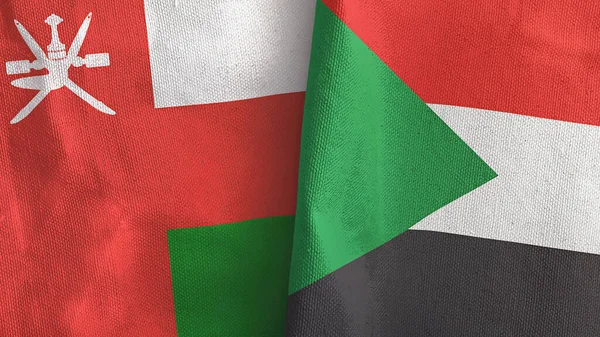 Sudan and Oman two flags textile cloth 3D rendering — Stock Photo, Image