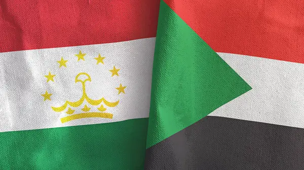 Sudan and Tajikistan two flags textile cloth 3D rendering — Foto de Stock