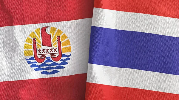 Thailand och Franska Polynesien två flaggor textilduk 3D-rendering — Stockfoto