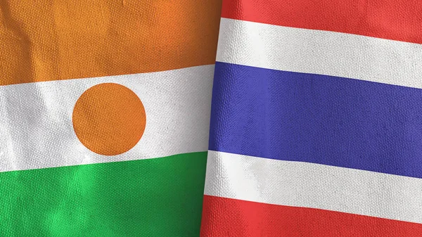 Tailândia e Níger duas bandeiras de pano têxtil 3D renderização — Fotografia de Stock