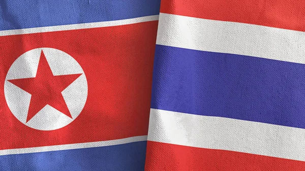 Thailand and North Korea two flags textile cloth 3D rendering — Stock Photo, Image