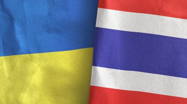 Tayland ve Ukrayna. İki bayrak, üç boyutlu kumaş.