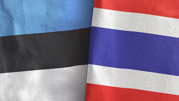 Tailândia e Estônia duas bandeiras de pano têxtil 3D renderização — Fotografia de Stock