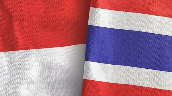 Thaïlande et Indonésie deux drapeaux tissu textile rendu 3D — Photo