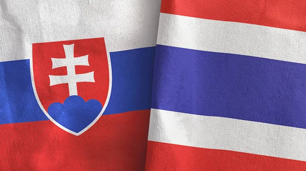 Tailândia e Eslováquia duas bandeiras de pano têxtil 3D renderização — Fotografia de Stock