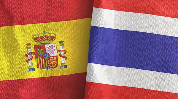 Thailand and Spain two flags textile cloth 3D rendering — Stock Photo, Image