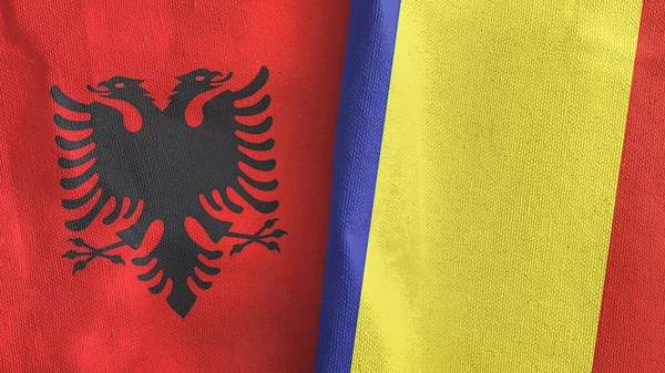Romania and Albania two flags textile cloth 3D rendering — Foto de Stock