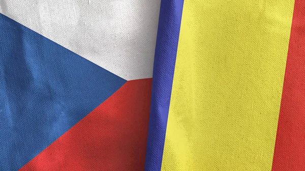 Roemenië en Tsjechië twee vlaggen textiel doek 3D rendering — Stockfoto