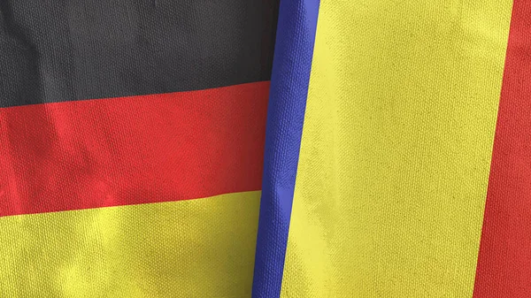 Romania e Germania due bandiere tessuto 3D rendering — Foto Stock