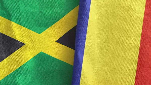 Romania e Giamaica due bandiere tessuto 3D rendering — Foto Stock