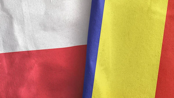 Roumanie et Pologne deux drapeaux tissu textile rendu 3D — Photo