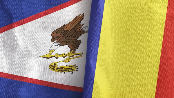 Roemenië en Amerikaans-Samoa twee vlaggen textiel doek 3D rendering — Stockfoto