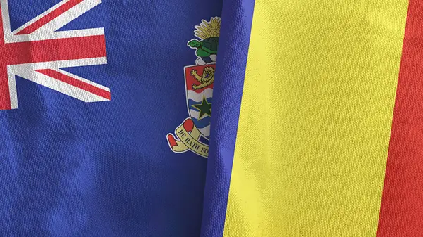 Romania and Cayman Islands two flags textile cloth 3D rendering — Foto de Stock