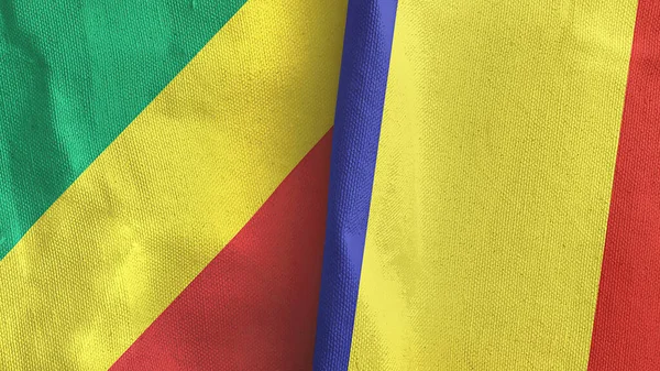 Romania e Congo due bandiere tessuto 3D rendering — Foto Stock