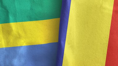 Romanya ve Gabon 'da tekstil kumaşı 3D rendeleme iki bayrak