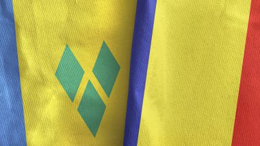Romanya ve Saint Vincent ve Grenadines iki bayraklı tekstil 3D