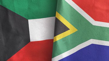 Güney Afrika ve Kuveyt 'te iki bayraklı tekstil kumaşı 3D.