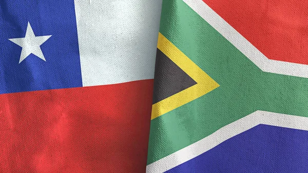 Zuid-Afrika en Chili twee vlaggen textiel doek 3D rendering — Stockfoto