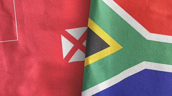 Sudáfrica y Wallis y Futuna dos banderas de tela textil representación 3D — Foto de Stock