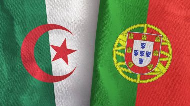 Portekiz ve Cezayir 'de iki bayraklı tekstil kumaşı 3D.