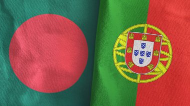 Portekiz ve Bangladeş iki bayraklı tekstil kumaşı 3D