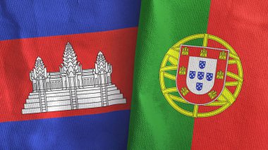 Portekiz ve Kamboçya 2 bayraklı tekstil kumaşı 3D