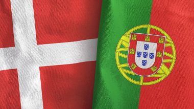 Portekiz ve Danimarka 'da iki bayrak, tekstil kumaşı 3D.
