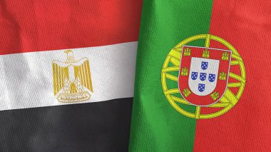 Portekiz ve Mısır iki bayraklı tekstil kumaşı 3D