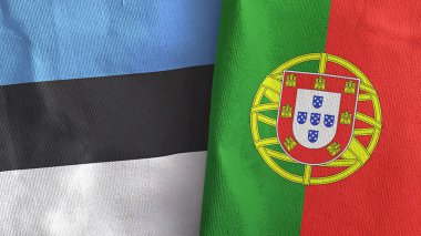Portekiz ve Estonya 'da iki bayraklı tekstil kumaşı 3D.