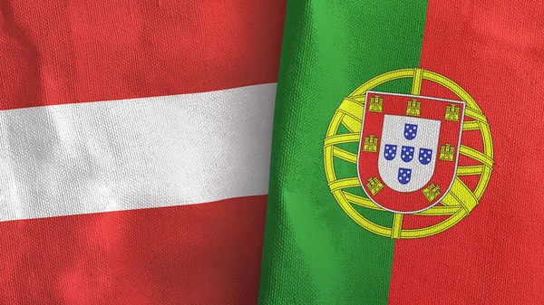 Portugal en Oostenrijk twee vlaggen textiel doek 3D rendering — Stockfoto