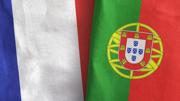 포르투갈과 프랑스, 2 개의 플래그 옷감 3D 렌더링 — 스톡 사진