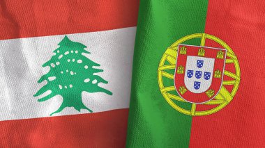Portekiz ve Lübnan 'da iki bayraklı tekstil kumaşı 3D.