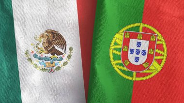 Portekiz ve Meksika iki bayraklı tekstil kumaşı 3D