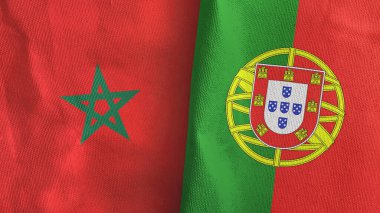 Portekiz ve Fas 'ta iki bayrak, tekstil kumaşı 3D.