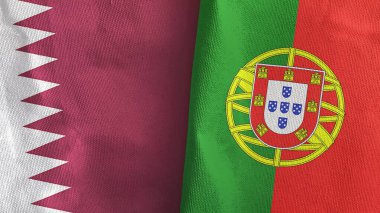Portekiz ve Katar iki bayraklı tekstil kumaşı 3D görüntüleme