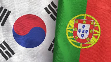Portekiz ve Güney Kore 'de iki bayraklı kumaş 3D.