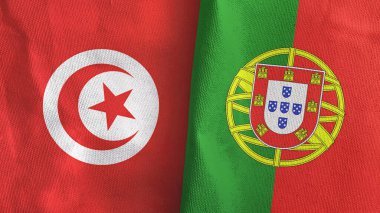 Portekiz ve Tunus 'ta iki bayraklı tekstil kumaşı 3D.