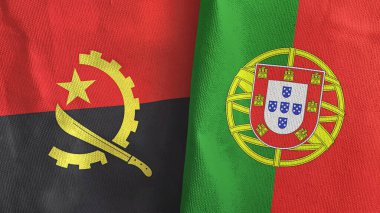 Portekiz ve Angola iki bayraklı tekstil kumaşı 3D