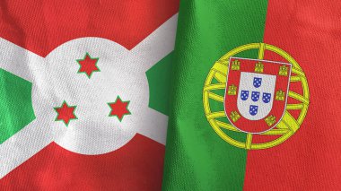 Portekiz ve Burundi iki bayraklı tekstil kumaşı 3D.